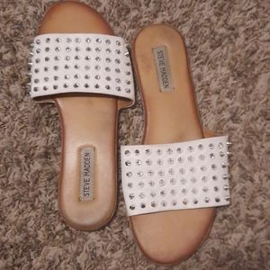 Steve Madden white studded slides